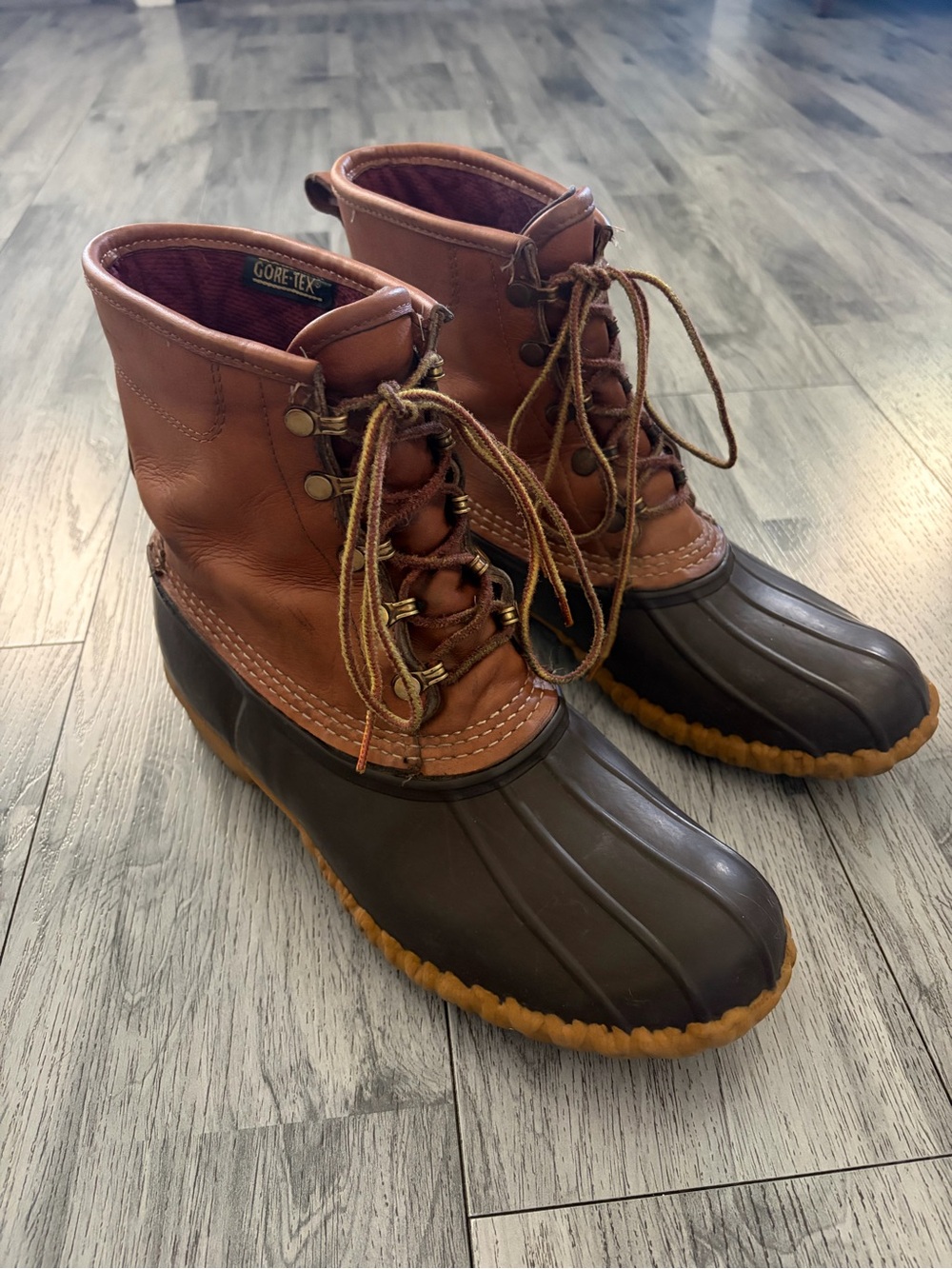 L.L. Bean Gore Tex Brown Leather and Rubber Waterproof Duck Bean Boots